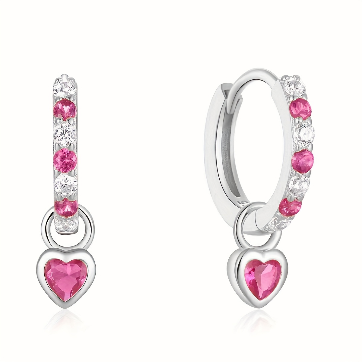 Heart Shaped Colorful Zirconia Earrings - Sterling Silver Jewelry Gift